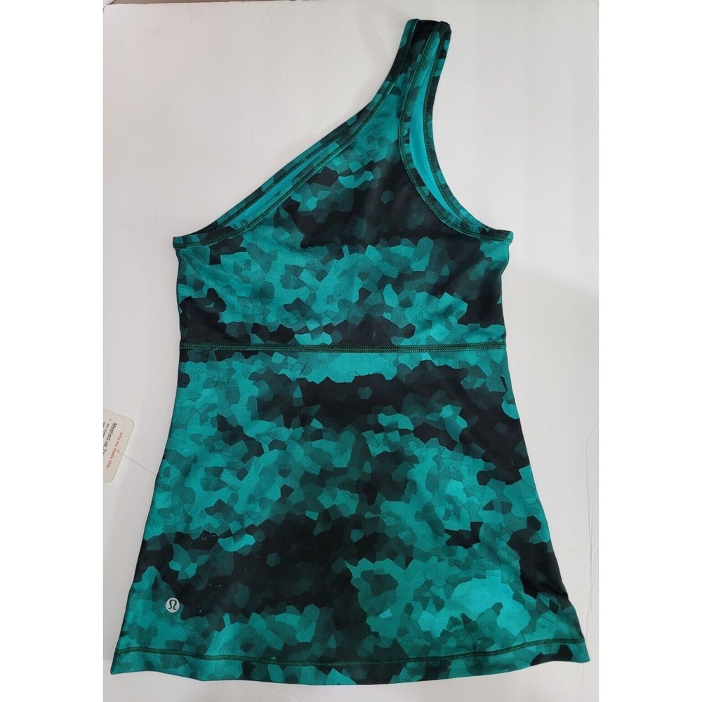 Lululemon Size 4 Woman’s Meshed Up Workout Tank top Green One Shoulder NWT FLAW